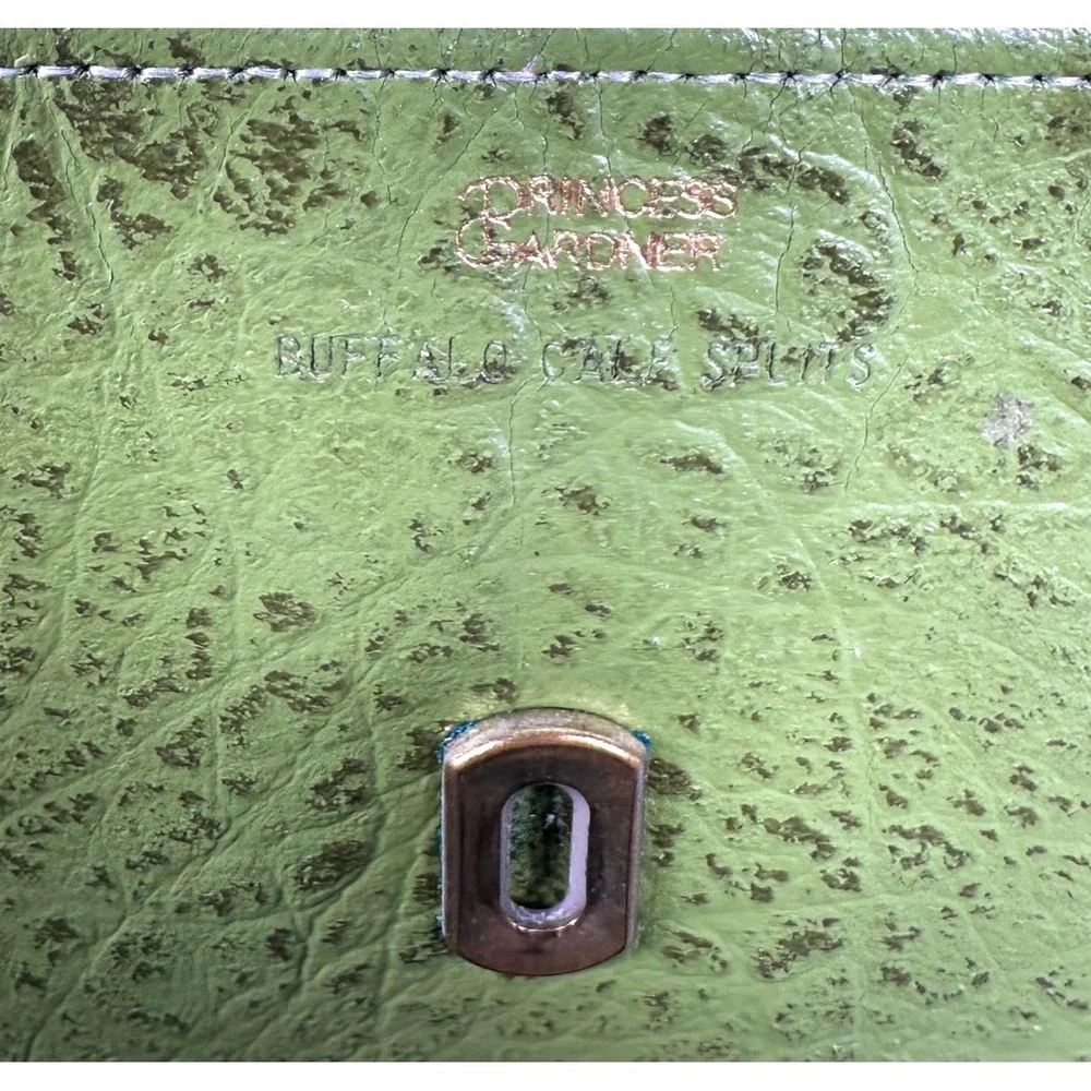 VTG Princess Gardner Leather Wallet Green Buffalo Leather Envelope Folding Coin